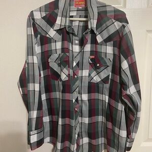 Ely Plains Men's Plaid Pearl Snap Shirt - Red, Green, Gray